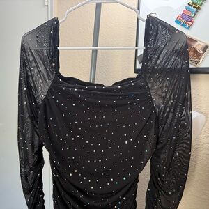 Black Long Sleeve Dress with Iridescent Dots